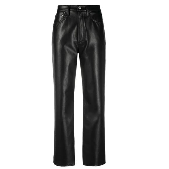 AGOLDE 90`s Pinch Waist Recycled Leather Straight Leg Black Womens Size 28 - Picture 5 of 16